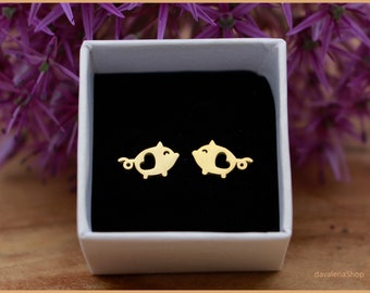 Stud earrings pig lucky pig gold