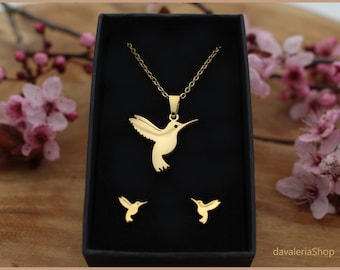 Jewelry set hummingbird bird spring gold