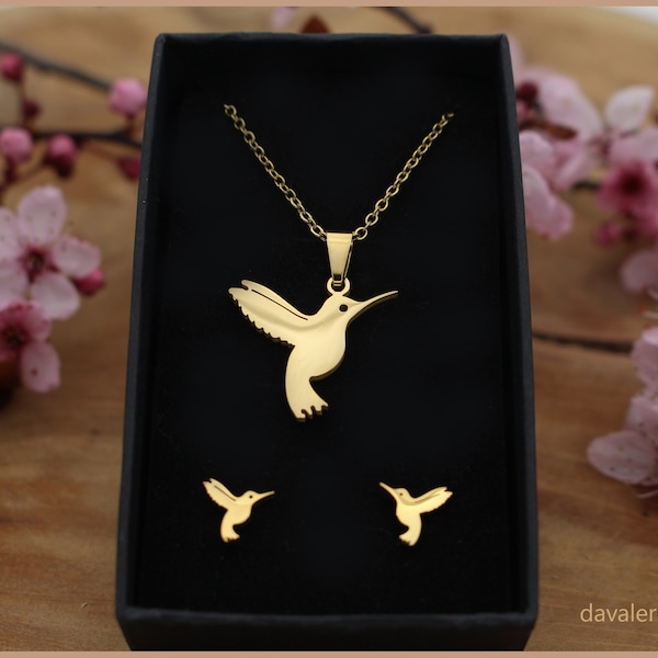 Schmuckset Kolibri Vogel Frühling gold