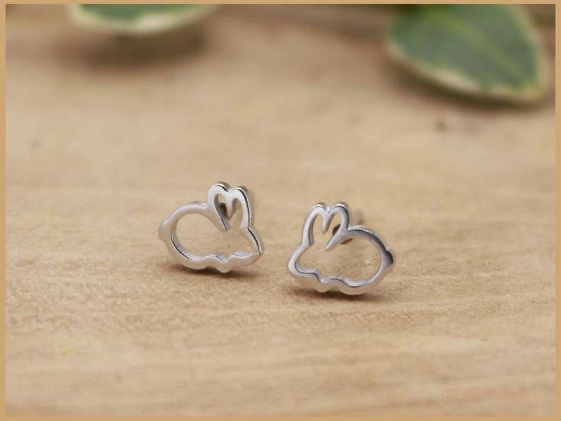 Bunny rabbit stud earrings small color picker Silver