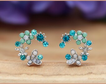 Ear studs butterfly glitter blue turquoise