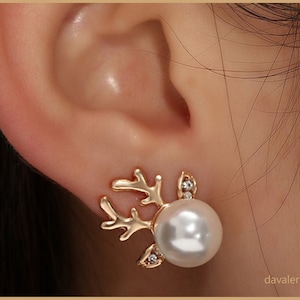 Reindeer Glitter Christmas Stud Earrings - gold plated