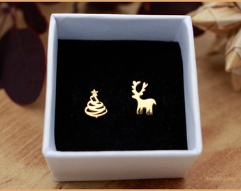 Earrings Reindeer & Christmas Tree gold