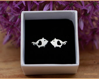 Stud earrings pig lucky pig silver