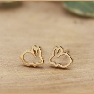 Bunny rabbit stud earrings small color picker Gold