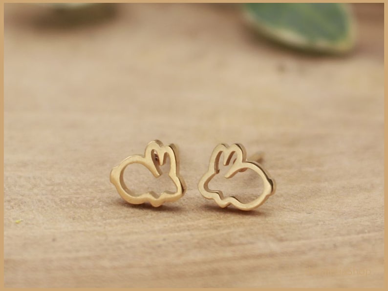 Bunny rabbit stud earrings small color picker Gold