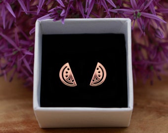 Stud earrings watermelon fruit rosé rose gold