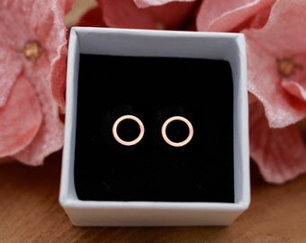 Rose gold-colored stainless steel stud earrings, small open circle