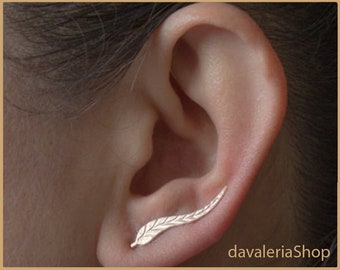 Leaf oblong studs stud earrings silver