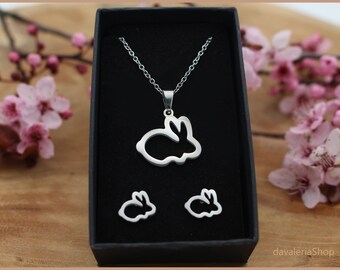 Jewelry set Easter bunny rabbit spring silver