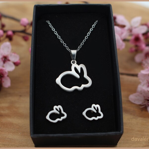 Schmuckset Ostern Hase Kaninchen Frühling silber