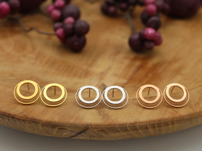 Stud earrings large delicate circles choice of colors image 1