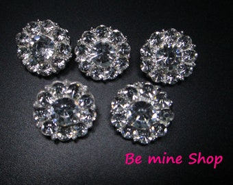 Ø 18mm Knopf Knöpfe Knopfset Öse Strass Kristall silber funkelnd Blume Blüte rund Spar Set