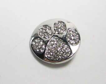 18mm Strass Pfote Hund Katze Wechselknopf Druckknopf Chunk Click Snap Button Strass Glücksbringer Talisman silberfarben