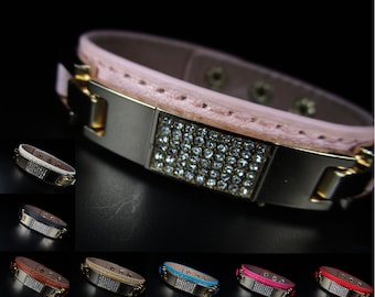 Statement Armband Leder Zirkonia Strass Schnalle gold schwarz weiß rot pink petrol braun rosa