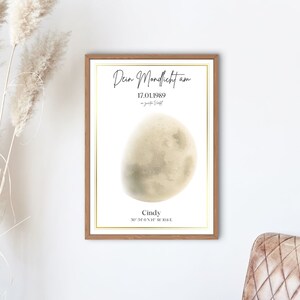 Affiche numérique A4 : Affiche de lune de naissance personnalisée à télécharger et à imprimer avec une illustration de la phase de lune en allemand