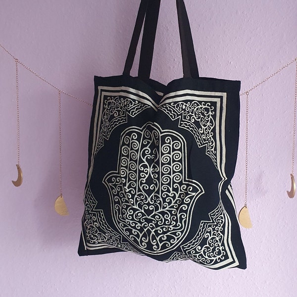 Einkaufs-/Stoffbeutel schwarz-weißes Muster mit Hamsahand Motiv 45 cm
