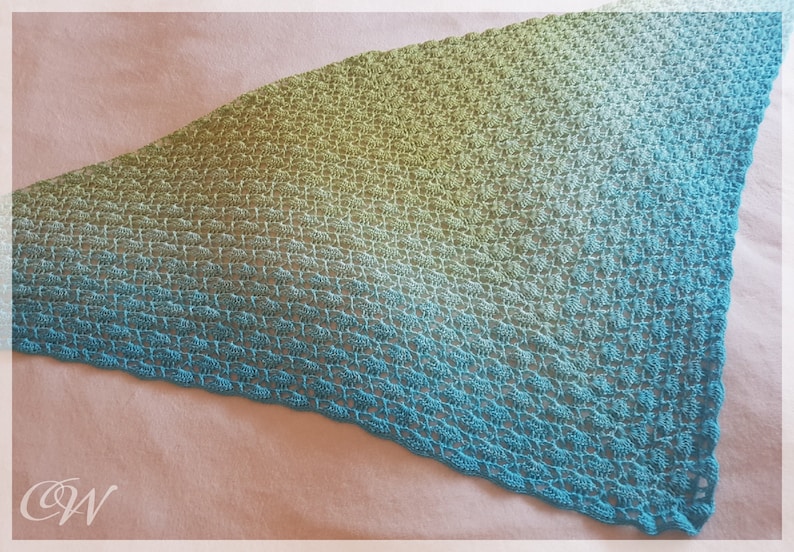 Crochet scarf, shoulder scarf gradient green-turquoise image 2