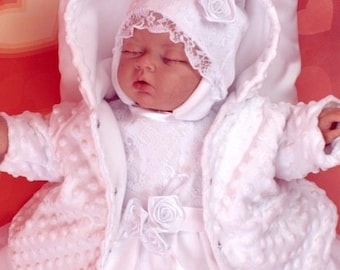 minky, baptism set, christening set for girl, dress for girl, lace dress, christening dress, baptism , baptism dress,mantel