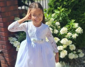 Dress for girl, Lace Flower Girl Dress,White Lace Flower girl Dress, Rustic Boho Lace Tulle flower girl dress, Communion dress