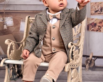 Baby Boy Christening Pageboy Formal Smart Suit Hat Outfit Waistcoat