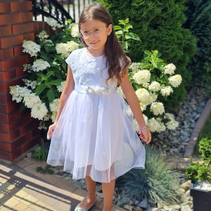 Dress for girl, Lace Flower Girl Dress,White Lace Flower girl Dress, Rustic Boho Lace Tulle flower girl dress, Communion dress