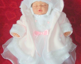 Taufoutfit für ein Mädchen, Taufset, Mantel, Kleid, Hut,baptism outfit for a girl, baptism set, coat, dress, hat,