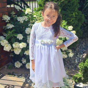 Dress for girl, Lace Flower Girl Dress,White Lace Flower girl Dress, Rustic Boho Lace Tulle flower girl dress, Communion dress