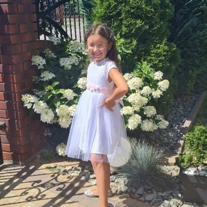 Dress for girl, Lace Flower Girl Dress,White Lace Flower girl Dress, Rustic Boho Lace Tulle flower girl dress, Communion dress