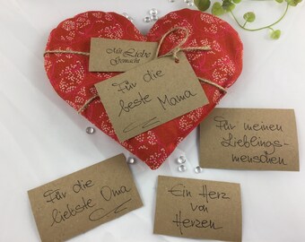 Herz Körnerkissen, mit eigenem Wunschtext,handgeschrieben,rot,Wärmekissen,Kühlkissen,Herzen,Geschenk zum Valentinstag/Muttertag,