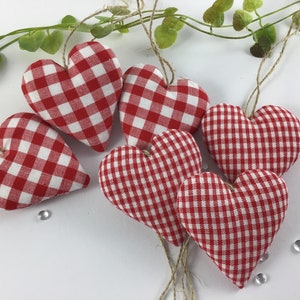 3 Stoffherzen,rot/weiß, Landhausstil,verschiedene Größen,Dekoherzen,Herzen,Karo,