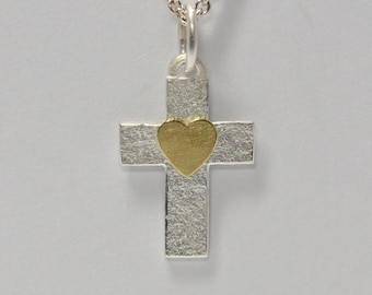 Kreuz, 925 Silber mit 750 Goldherz