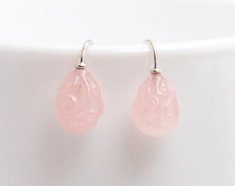 Boucles d'oreilles avec pendentifs en argent 925 quartz rose