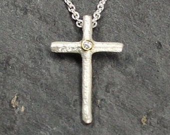 Kreuz, 925 Silber mit Diamant, Anhänger