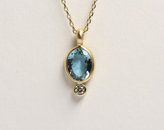 Anhänger mit Aquamarin und Diamant in 750 Gold