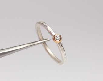 Verlobungsring, Diamant 0,03ct, 925 Silber und 585 Roségold, Diamantring, Brillantring