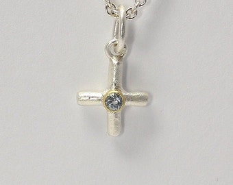 Kreuz, klein, 925 Silber mit Topas, Anhänger, gleichschenklig
