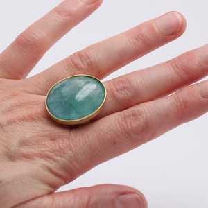 Ring with huge, large aquamarine in 925 silver and 900 gold image 1