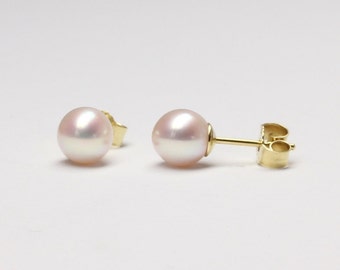 Perlohrstecker, runde weiße Perle AAA, 585 Gold, 14kt, verschiedene Größen
