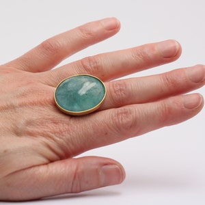 Ring with huge, large aquamarine in 925 silver and 900 gold image 2