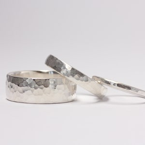 Single ring, 925 silver with hammered finish, various widths, 2mm, 3mm, 4mm, 5mm, 6mm, 7mm, engagement ring