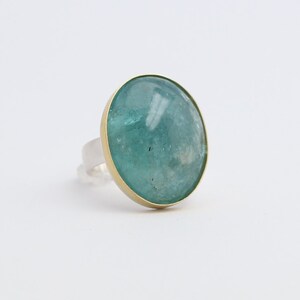 Ring with huge, large aquamarine in 925 silver and 900 gold image 5