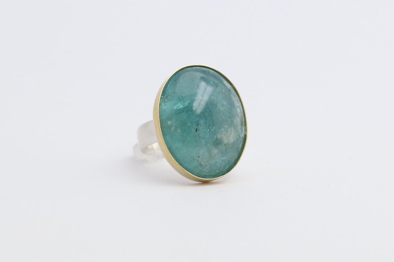 Ring with huge, large aquamarine in 925 silver and 900 gold image 5