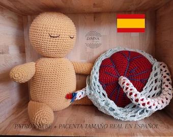 Double pattern for a large baby and placenta in crochet. Amigurumi pattern for baby and placenta for childbirth preparation, midwifery, training.