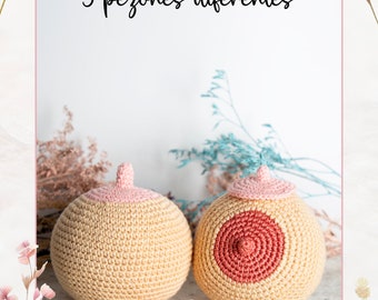 boob pattern with different nipples, crochet boob pattern, 3 in 1 amigurumi boob, crochet breastfeeding boob, crochet big boob