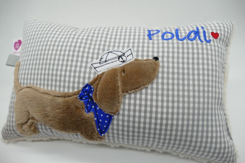 Almohada de peluche Perro salchicha Teckel Perro salchicha con el nombre deseado bordado Almohada de bautismo Perro salchicha pequeño para abrazar Almohada con nombre de perro de caza imagen 10