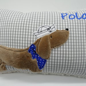 Almohada de peluche Perro salchicha Teckel Perro salchicha con el nombre deseado bordado Almohada de bautismo Perro salchicha pequeño para abrazar Almohada con nombre de perro de caza imagen 6