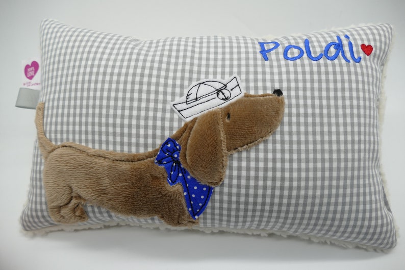 Almohada de peluche Perro salchicha Teckel Perro salchicha con el nombre deseado bordado Almohada de bautismo Perro salchicha pequeño para abrazar Almohada con nombre de perro de caza imagen 6