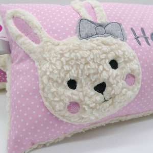 Name pillow bunny rabbit girl with bow and embroidered desired name - wish pillow - pillow with name