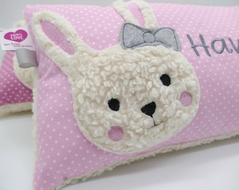 Personalized Bunny Pillow with Bow and Embroidered Name - Custom Pillow - Personalized Pillow - Easter Gift